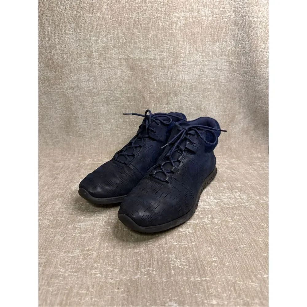 Cole Haan Women's Zerogrand Perforated Mid Trainer Ankle Boots Navy Blue Size 8B